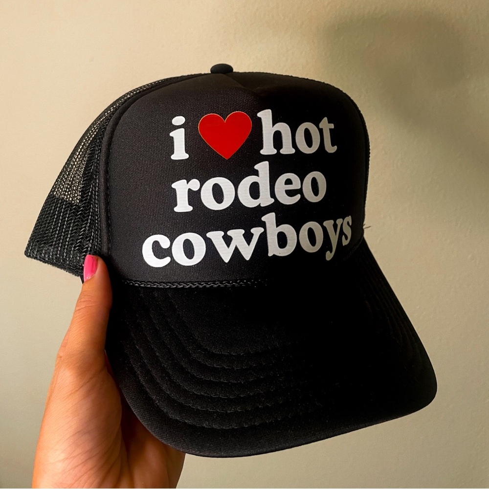 I love hot rodeo cowboys trucker hat